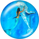20MM  Mermaid   Print   glass  snaps buttons Beach Ocean
