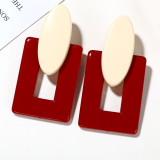 Geometric Rectangle Red Acrylic Simple Design Fashion European Style Earrings