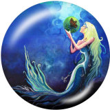 20MM  Mermaid   Print   glass  snaps buttons