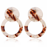 Leopard Print Acrylic Acetate Double Ring Disc Earrings Ear Jewelry