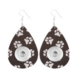 Dog paw print Leather snap earring fit 20MM snaps style jewelry Drop shape  earrings for women