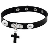 Gothic PU Leather Necklace Clavicle Chain Simple Cross Pendant Necklace Collar  fit two 20MM chunks snaps jewelry