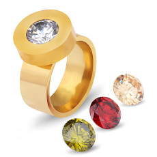 Four-color zircon interchangeable stainless steel ring