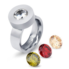 Four-color zircon interchangeable stainless steel ring