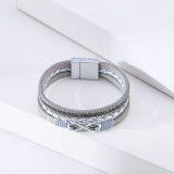 Holiday style three-layer hot diamond braided figure 8 leather bracelet