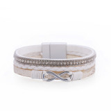 Holiday style three-layer hot diamond braided figure 8 leather bracelet