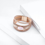 Multi-layer hot diamond crystal with leather bracelet women