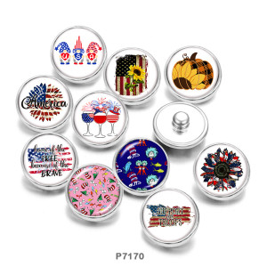 20MM   USA   Flag  Print   glass  snaps buttons Independence Day