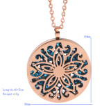Rubik's Cube Stainless Steel Necklace Women's Rose Gold Blue Crystal Unfading Pendant Jewelry