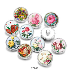 20MM  Flower  Print   glass  snaps buttons