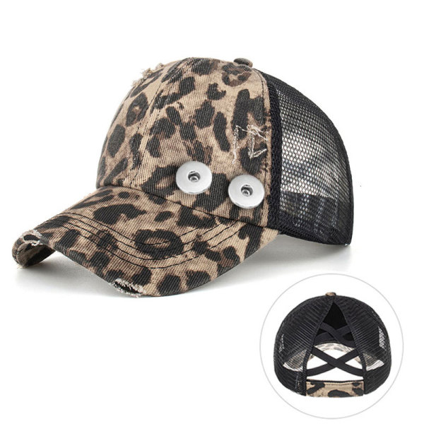 Leopard Summer sun-shading and sun protection cap Horsetail peaked cap fit 18mm snap button beige snap button jewelry