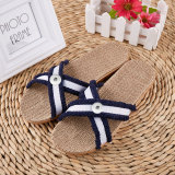 2 buttons Linen bottom slippers for home furnishing women and men summer couples indoor non-slip soft bottom fit18&20MM  snaps jewelry