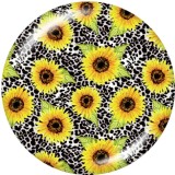 20MM  Flower   Sunflower    Print   glass  snaps buttons