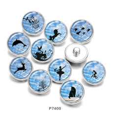 20MM   Dance  Deer  Unicorn  Print   glass  snaps buttons