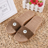 2 buttons Linen bottom slippers for home furnishing women and men summer couples indoor non-slip soft bottom fit18&20MM  snaps jewelry