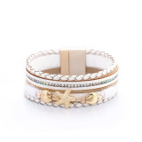 Holiday style small starfish inlaid diamond leather bracelet