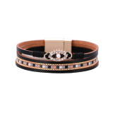 Oval Demon Eye Bracelet Long Double Loop Leather Bracelet Winding Diamond Leather Cord Bracelet