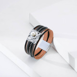 Ethnic style bracelet Bohemian multilayer leather buckle inlaid pearl bracelet magnetic buckle