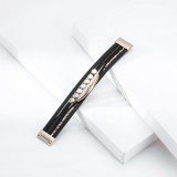Color matching metal brass tube bracelet ladies personality retro multilayer magnetic buckle leather bracelet