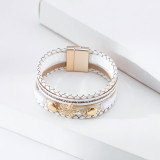 Holiday style small starfish inlaid diamond leather bracelet