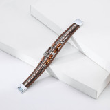 Beaded Crystal Thin Chain Hot-Diamond Multilayer Broad-Edge Magnetic Clasp Leather Bracelet