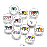 Painted metal 20mm snap buttons  Peaceful  love   Print