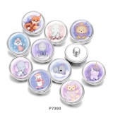 Painted metal 20mm snap buttons    Elephant  Unicorn  Print