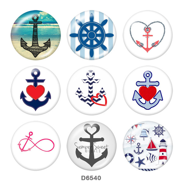 Painted metal 20mm snap buttons  Ship's   anchor   Print Beach Ocean