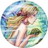 Painted metal 20mm snap buttons  Mermaid   Print  Beach Ocean