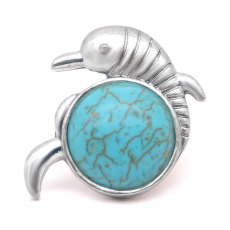 20MM dolphin design metal snap silver  Plated with Turquoise Pearl snap button