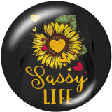 Painted metal 20mm snap buttons Sun Flower  words   Print