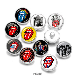 Painted metal 20mm snap buttons  Lip kiss  Famous  music   Print