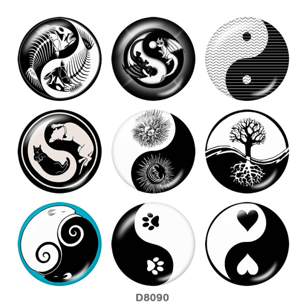 Painted metal 20mm snap buttons  yin and yang   Print