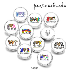 Painted metal Painted metal 20mm snap buttons  snap buttons  Peace  Love   Print