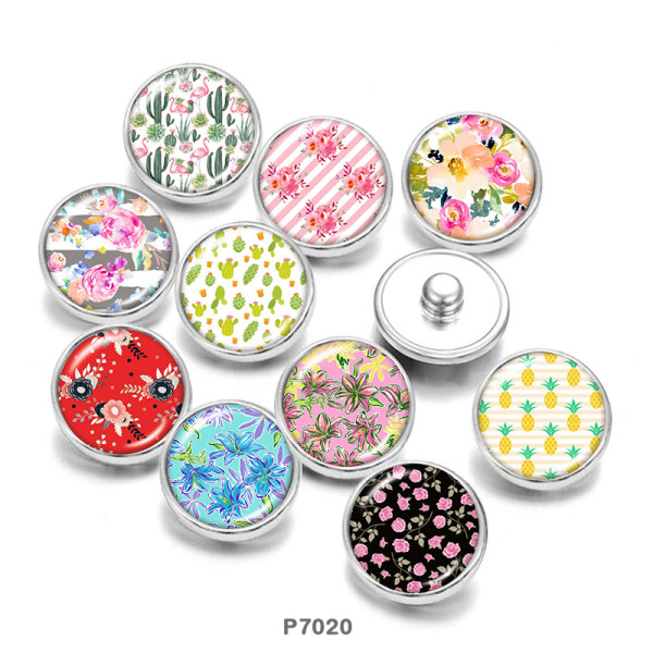 Painted metal 20mm snap buttons   Flower  pattern   Print