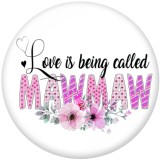 Painted metal 20mm snap buttons  words  MOM  Print