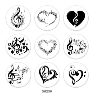 Painted metal 20mm snap buttons   Music  Print