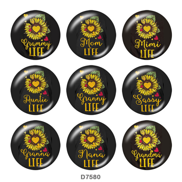 Painted metal 20mm snap buttons Sun Flower  words   Print