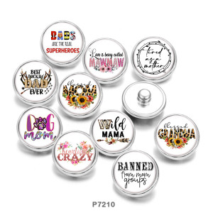 Painted metal 20mm snap buttons  words  MOM  Print