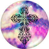 Painted metal 20mm snap buttons  Cross  Faith  Print