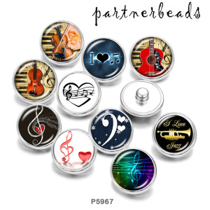 Painted metal Painted metal 20mm snap buttons  snap buttons  Music   Print