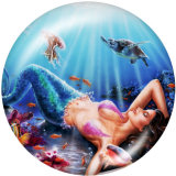 Painted metal 20mm snap buttons  Mermaid   Print  Beach Ocean