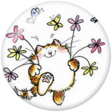 Painted metal 20mm snap buttons  cat Print