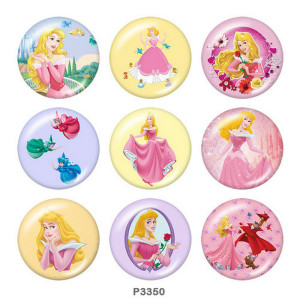 Painted metal 20mm snap buttons  princess Print