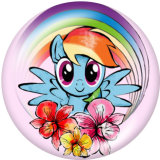 Painted metal 20mm snap buttons  Rainbow pony Print