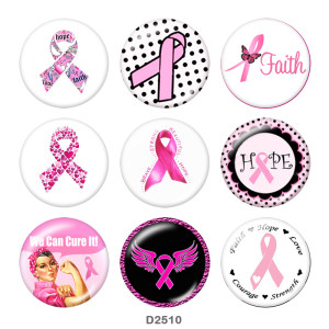 Painted metal 20mm snap buttons  Pink Ribbon