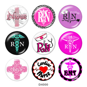 Painted metal 20mm snap buttons  Nurse Medical treatment  Print