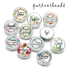 Painted metal 20mm snap buttons   Flower  words  Print