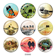 Painted metal 20mm snap buttons  bird Print