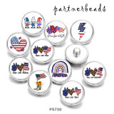 Painted metal 20mm snap buttons  Independence Day Peace Love  USA 4th Of July  Print